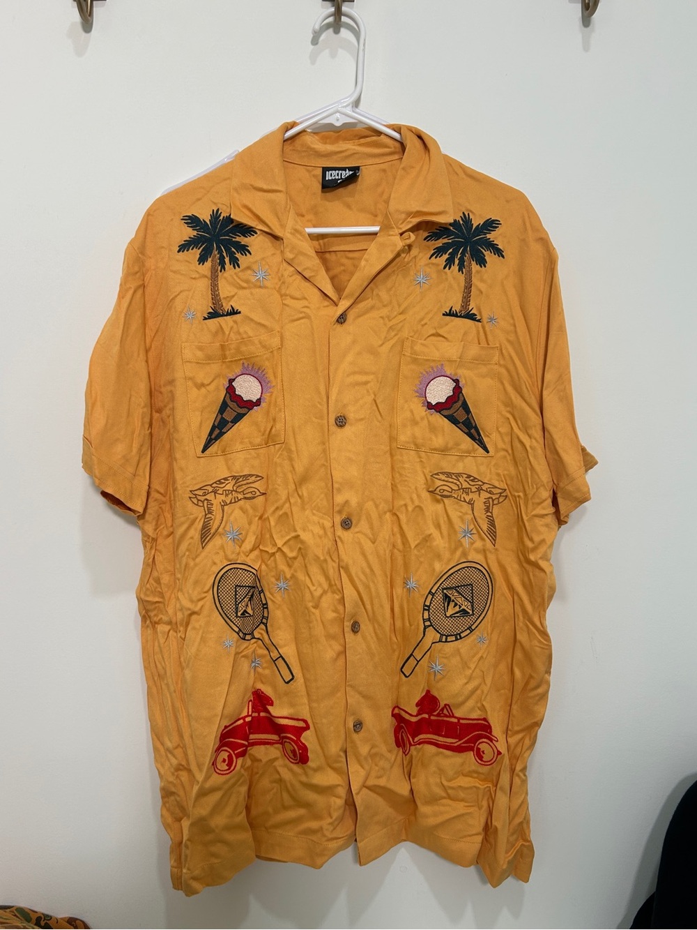 Icecream Mustard Yellow Embroidered Short-Sleeve Shirt Jacket